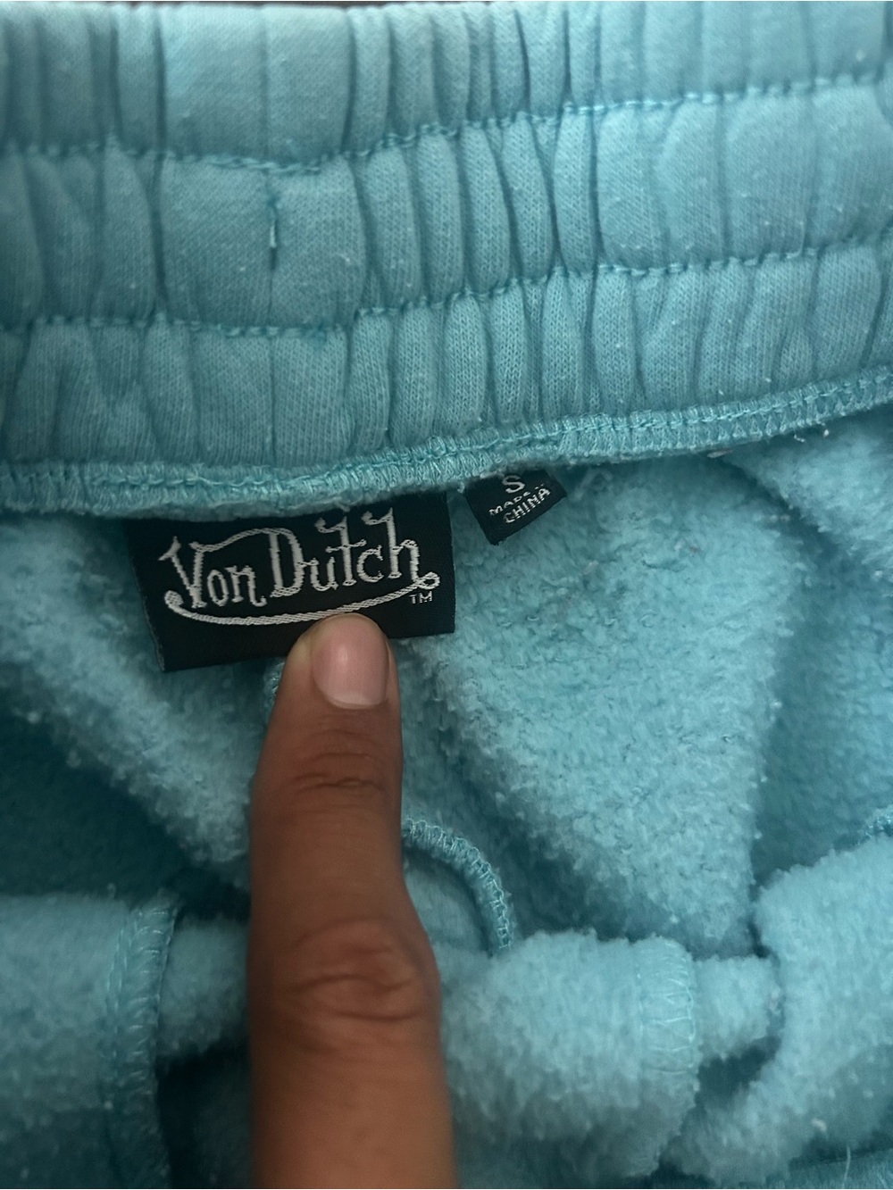 Y2K Von Dutch Skull Rise Graphic Light Blue Streetwear Baggy Sweatpants Size S - Picture 4 of 8